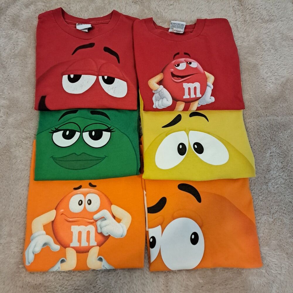 Lot of 6 M&M's Character Graphic T-Shirts Youth M Green Yellow Red Orange Candy